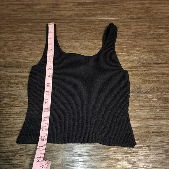 Quince Cropped Square Neck Ribbed Knit Tank NWT Black Small - Picture 2 of 8